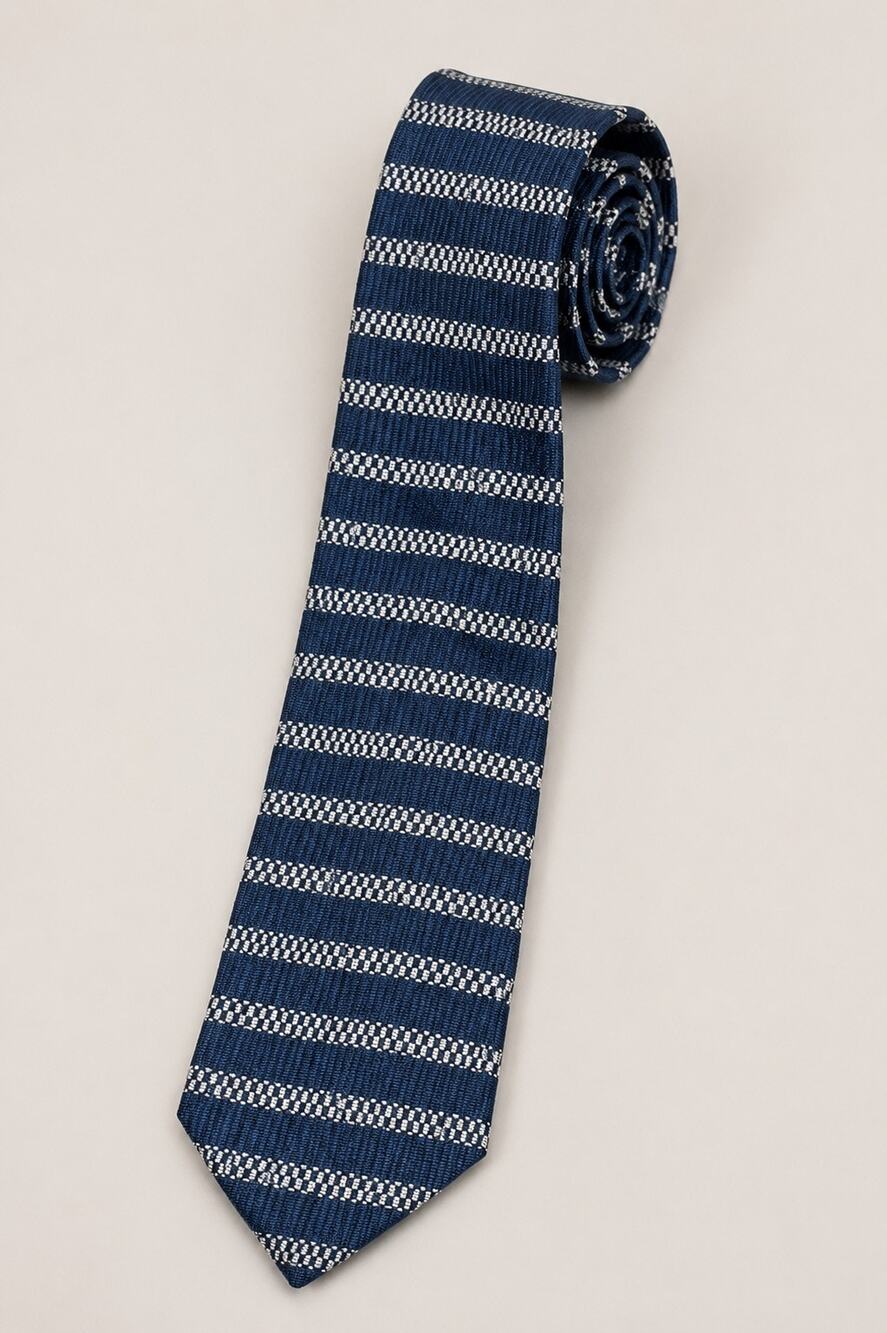 Lands’ End Silk Striped Tie – Blue & Ivory